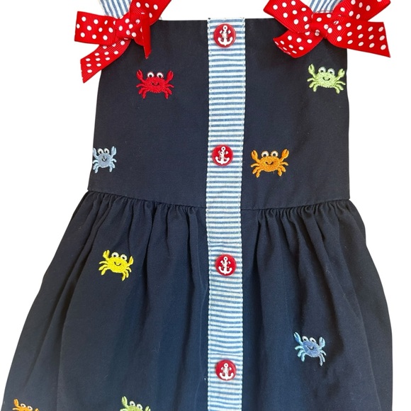 Good Lad Crab Embroidered Nautical Red White and Blue Dress 2T - Picture 2 of 7